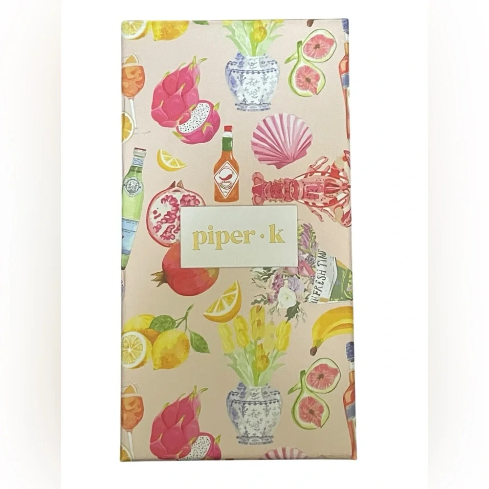 PIPER K Gold-Tone Keychain Bag Charm Espresso Martini Pink Stripes